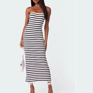 Revolve striped navy/white sweater strapless midi dress